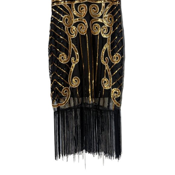 Black & Gold 1920s Sequined Flapper Dress – Size L (New Without Tags) - Picture 9 of 13